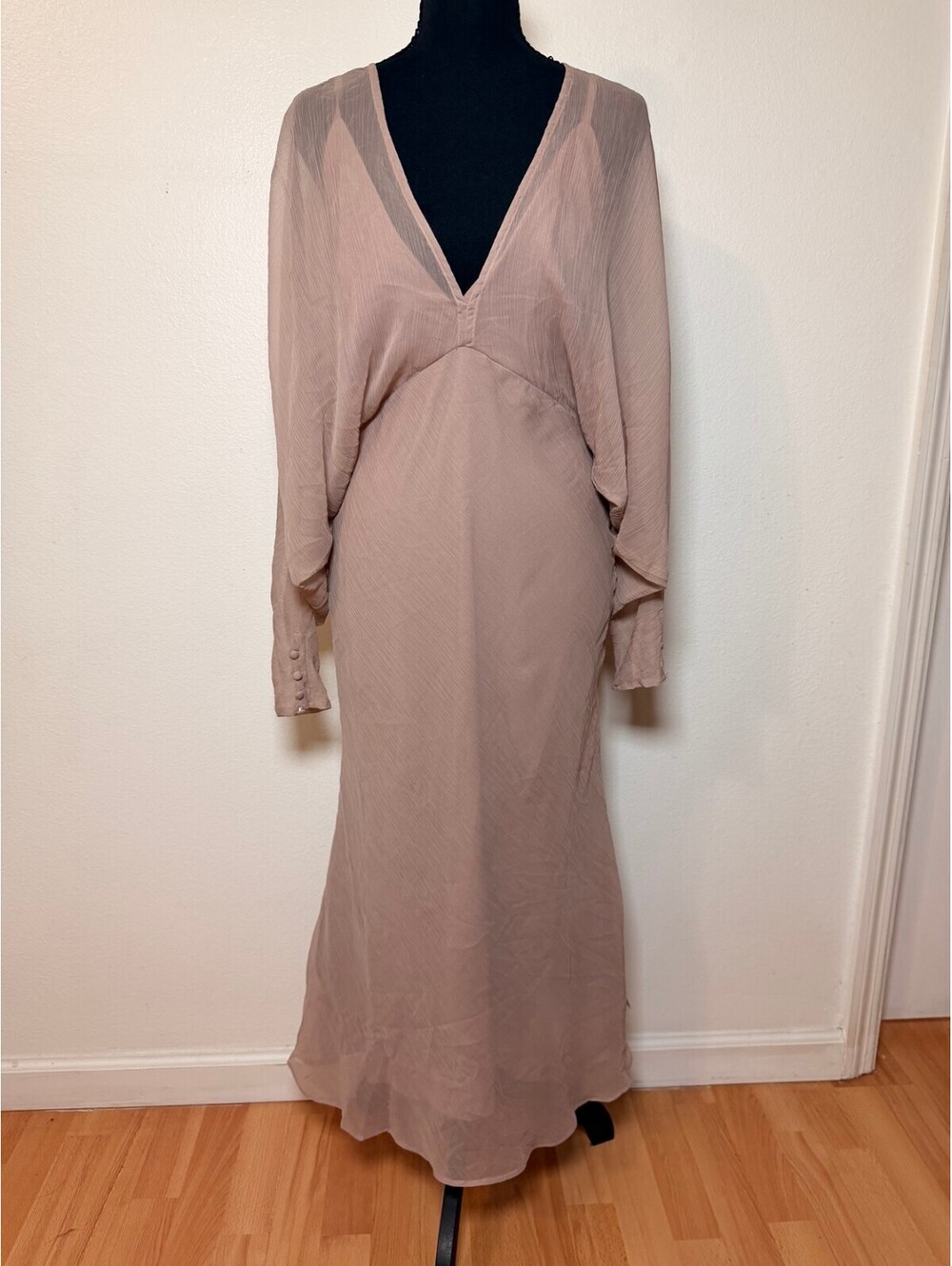 ASOS Design Nude Crinkle Maxi Dress 6 Open Back NWT